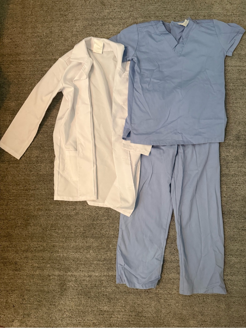 Kids Light Blue Scrub Set with White Lab Coat in Size 8-10